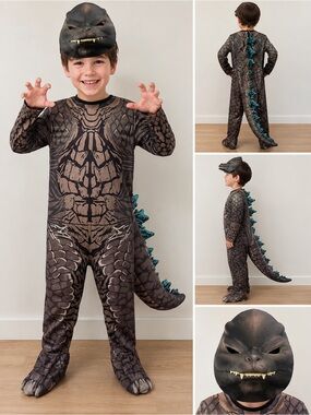 Godzilla Kids Costume Bodysuit w/ Tail & Mask Size Medium Halloween Cosplay